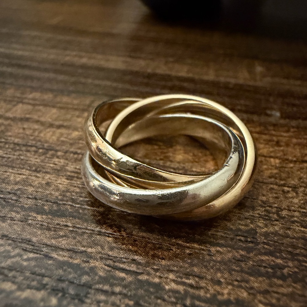 14kt Solid Gold Interlocking Triple Band Rolling … - image 1